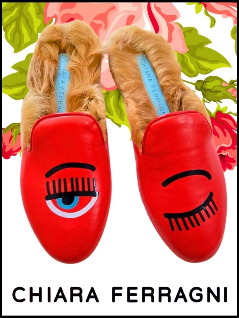 NWT Chiara Ferragni Hair-Lined Leather Loafer Mule